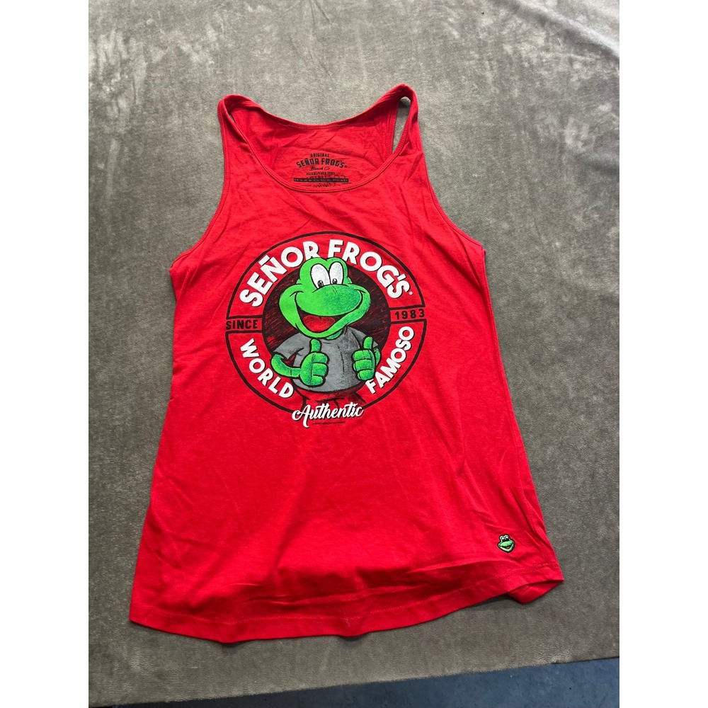 Senor Frogs Cozumel Mexico Graphic Tank Top Red World Famoso Frog Mens Medium